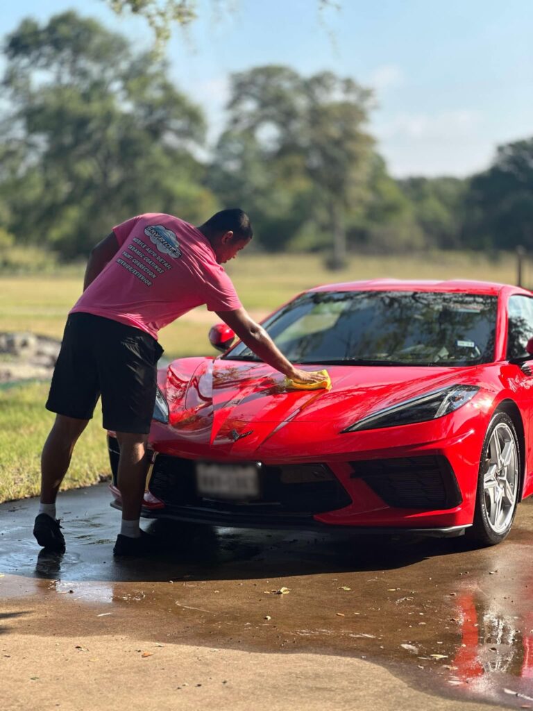 esla Model S receiving expert ceramic coating at Skyrides Auto Care in Killeen, TX.