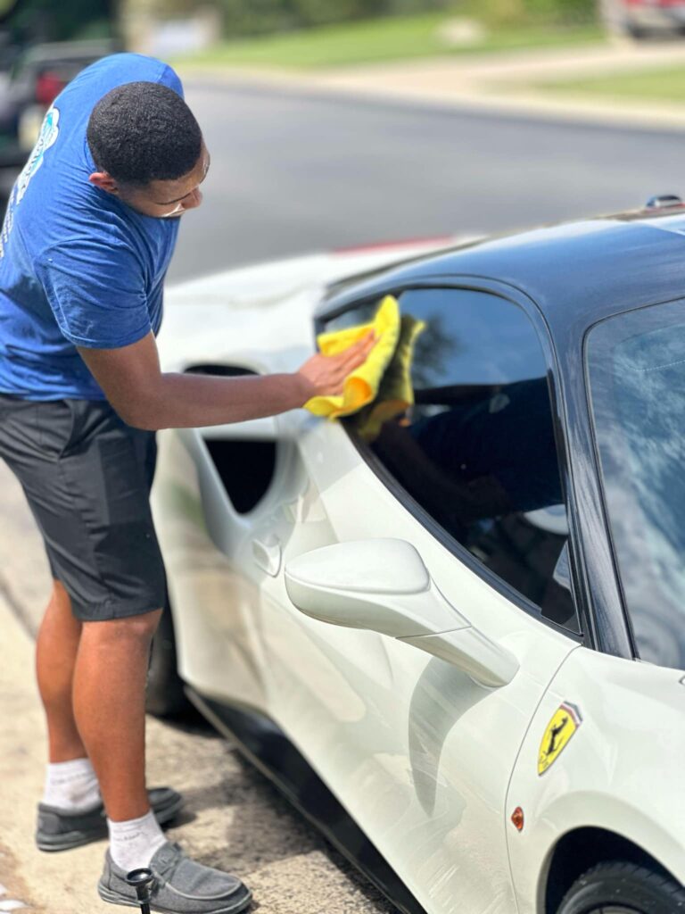 Rivian vehicle undergoing professional ceramic coating at SkyRides Auto Care in Killeen, TX